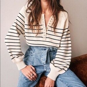 Sezane Leontine Striped Cotton Sweater Size XS